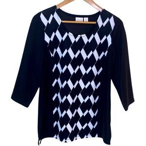 Chico's Black and White Geometric 3/4 Sleeves Top Size S